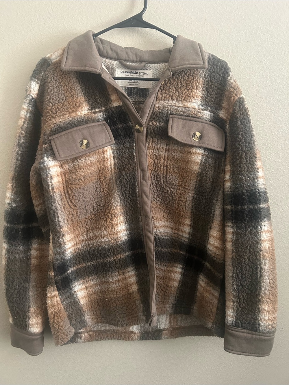 The Sweatshirt Project Women's Brown Plaid Teddy Jacket size small